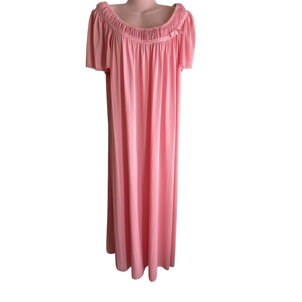 Vintage Vanity Fair Nightgown Womens Medium Nylon Antron Lace Maxi Sleepwear 70s